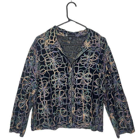 Y2K Women Full Zip Jacket XL Embroidered Floral Design Art to Wear Grunge Retro - Picture 1 of 10